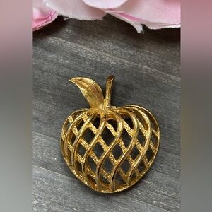 Vintage Gold Apple Brooch, marked Gerrys